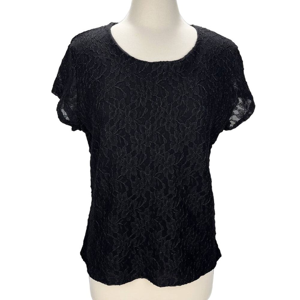 NWT GOOD‎ CLOTHES Black Short Sleeve Textured Lace Floral 90s Style Top Sz XL